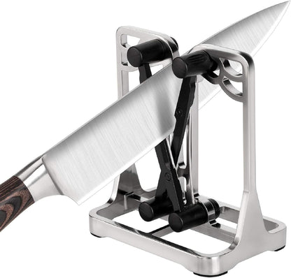 Knife Sharpener Tool with Self-Adjusting, Stainless Steel Tungsten Carbide | Manual Pull-Through Knife Sharpening for Kitchen Knives Helps Repair Sharpens, Hones, Polish Blades