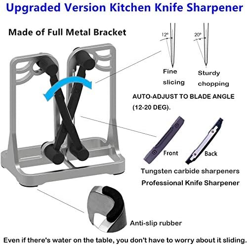 Knife Sharpener Tool with Self-Adjusting, Stainless Steel Tungsten Carbide | Manual Pull-Through Knife Sharpening for Kitchen Knives Helps Repair Sharpens, Hones, Polish Blades