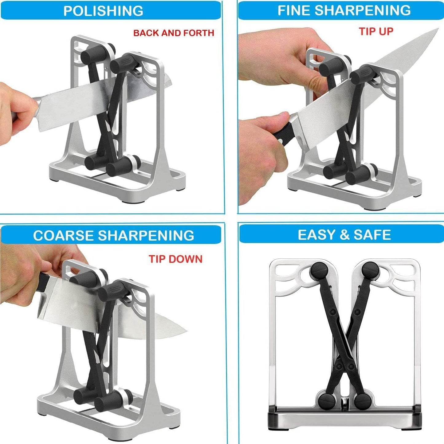 Knife Sharpener Tool with Self-Adjusting, Stainless Steel Tungsten Carbide | Manual Pull-Through Knife Sharpening for Kitchen Knives Helps Repair Sharpens, Hones, Polish Blades