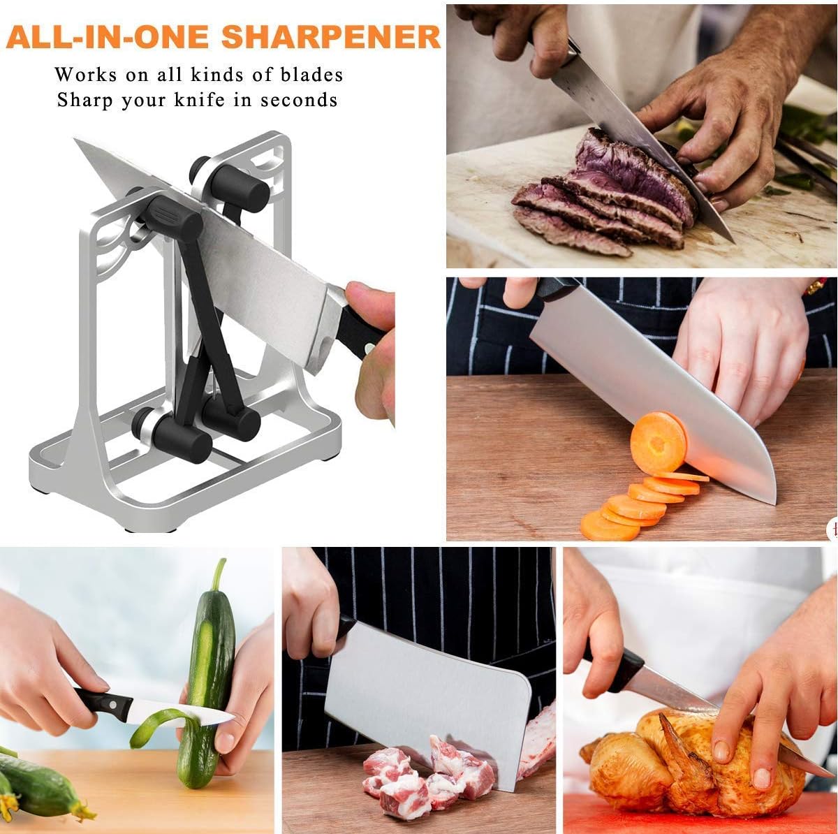 Knife Sharpener Tool with Self-Adjusting, Stainless Steel Tungsten Carbide | Manual Pull-Through Knife Sharpening for Kitchen Knives Helps Repair Sharpens, Hones, Polish Blades