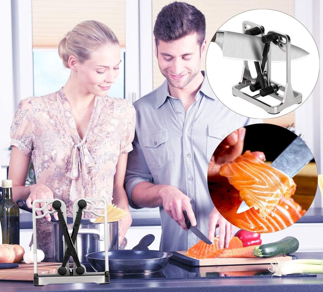 Knife Sharpener Tool with Self-Adjusting, Stainless Steel Tungsten Carbide | Manual Pull-Through Knife Sharpening for Kitchen Knives Helps Repair Sharpens, Hones, Polish Blades