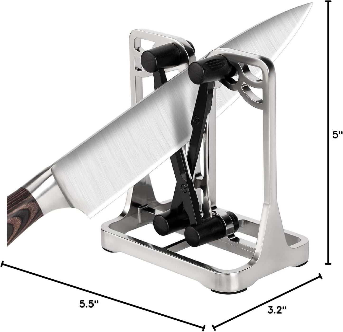 Knife Sharpener Tool with Self-Adjusting, Stainless Steel Tungsten Carbide | Manual Pull-Through Knife Sharpening for Kitchen Knives Helps Repair Sharpens, Hones, Polish Blades