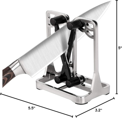 Knife Sharpener Tool with Self-Adjusting, Stainless Steel Tungsten Carbide | Manual Pull-Through Knife Sharpening for Kitchen Knives Helps Repair Sharpens, Hones, Polish Blades