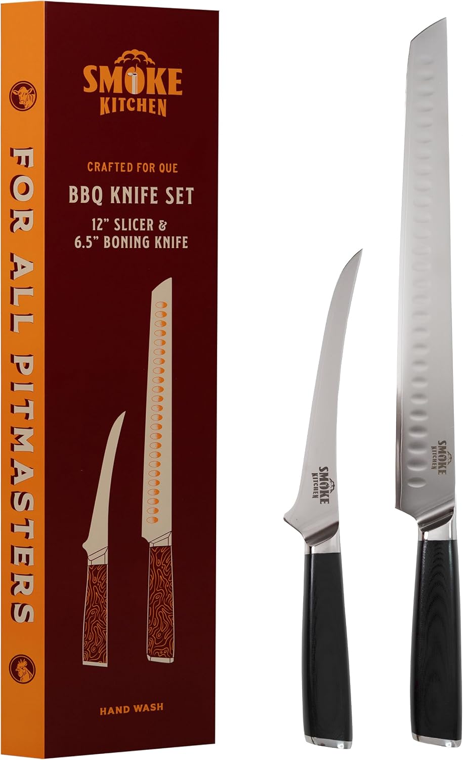 BBQ Knife Set – 12" Brisket Slicing Knife & 6.5" Boning Knife – VG-10 Steel, Full Tang, G10 Handle – Trim, Slice & Carve Brisket, Ribs, Chicken, Pork – Pitmaster Gift