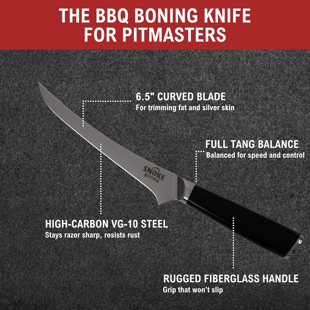 BBQ Knife Set – 12" Brisket Slicing Knife & 6.5" Boning Knife – VG-10 Steel, Full Tang, G10 Handle – Trim, Slice & Carve Brisket, Ribs, Chicken, Pork – Pitmaster Gift