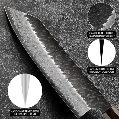 Japanese Kiritsuke Chef Knife, 7.5 Inch 71-Layer SLD High Carbon Steel Damascus Chef's Knives, Ultra Sharp Hammered Professional Kitchen Knife, Octagonal Ebony & Green Carbon Handle & Gift Box