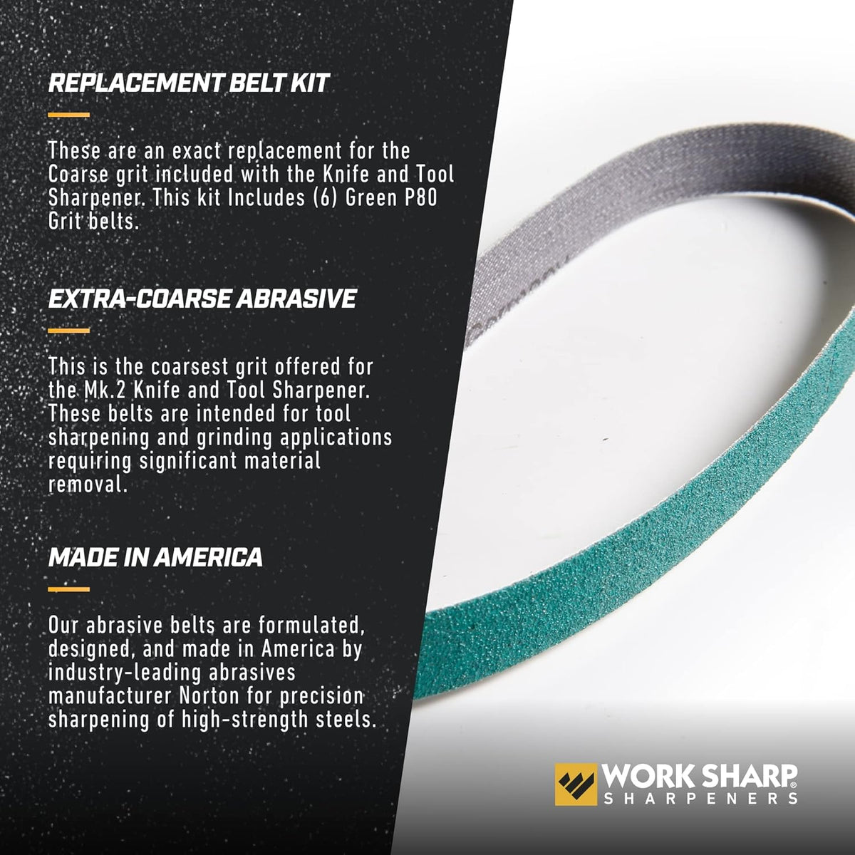 Knife & Tool Sharpener P80 Extra Coarse Grit Replacement Belt Kit WSSA0002703C Green