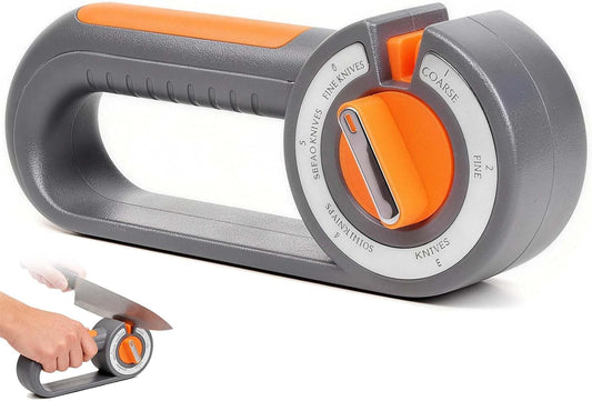 6-in-1 Knife Sharpener for Kitchen | Easy Dial Selects Mode for Chef's, Serrated, Scissors & Thin Blades, Non-Slip Base & Grip, Manual Sharpening Tool
