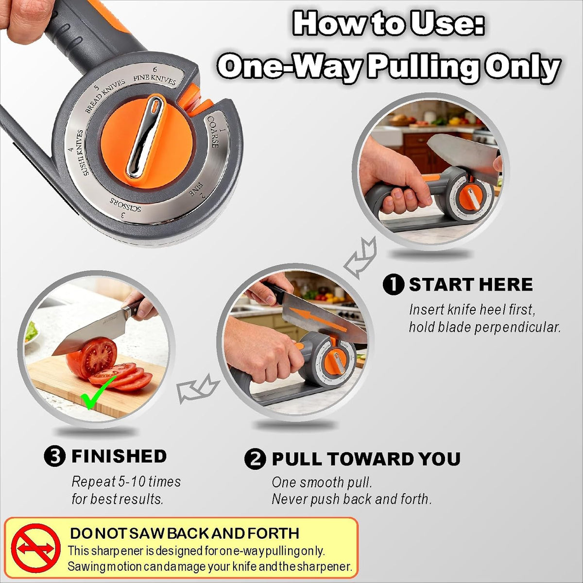 6-in-1 Knife Sharpener for Kitchen | Easy Dial Selects Mode for Chef's, Serrated, Scissors & Thin Blades, Non-Slip Base & Grip, Manual Sharpening Tool
