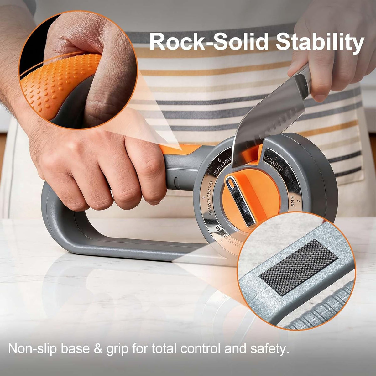 6-in-1 Knife Sharpener for Kitchen | Easy Dial Selects Mode for Chef's, Serrated, Scissors & Thin Blades, Non-Slip Base & Grip, Manual Sharpening Tool