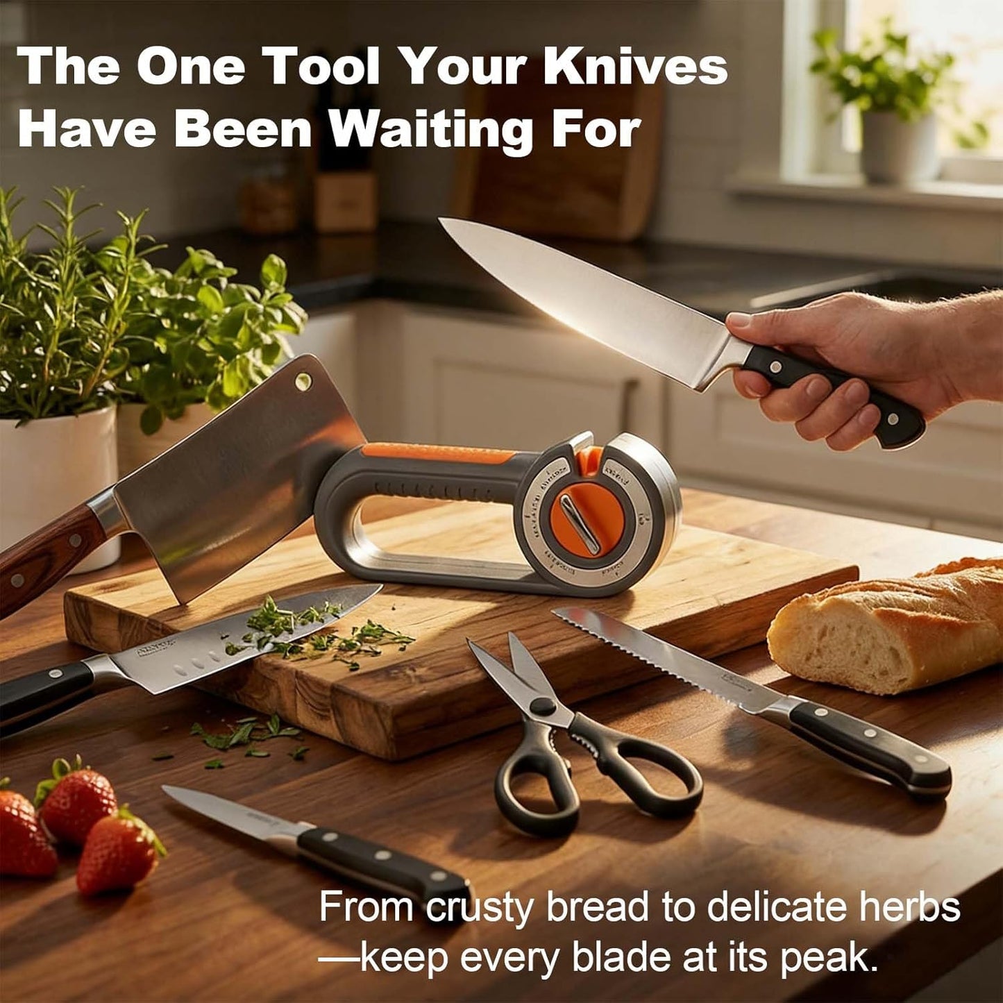 6-in-1 Knife Sharpener for Kitchen | Easy Dial Selects Mode for Chef's, Serrated, Scissors & Thin Blades, Non-Slip Base & Grip, Manual Sharpening Tool