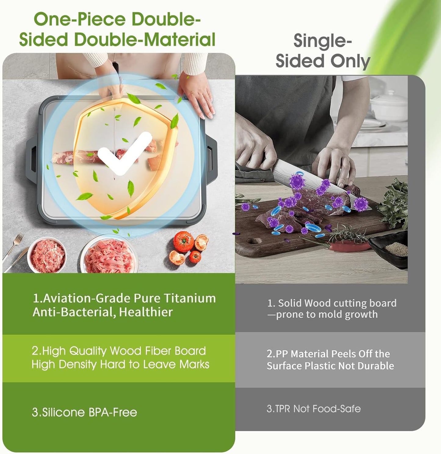 Titanium Cutting Board for Kitchen, Double Sided Pure Titanium and Wood Fiber Cutting Board with Juice Groove, Food Grade Material, for Chopping Meat/Vegetables/Fruit Dishwasher Safe 16"×11"