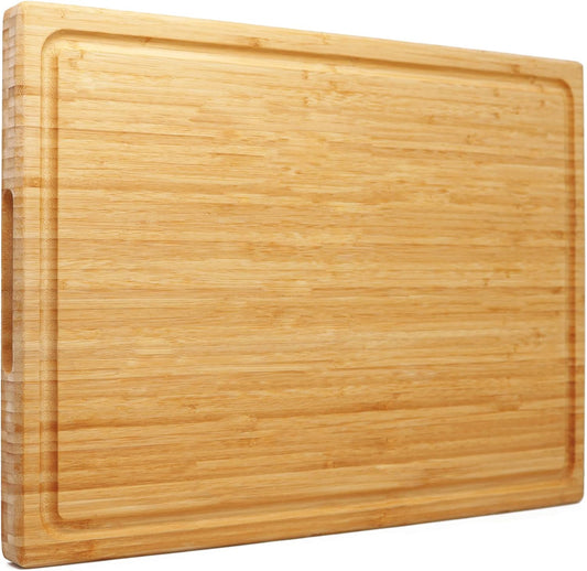 Extra Large XXXL Bamboo Cutting Board 24 x16in, Wood Butcher Block | Chopping Boards with Handle & Juice Groove, Charcuterie Tray for Turkey, Meat, Vegetables, BBQ, Over the Sink Thick 1.25"