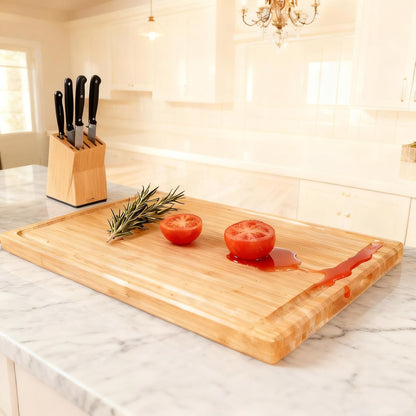 Extra Large XXXL Bamboo Cutting Board 24 x16in, Wood Butcher Block | Chopping Boards with Handle & Juice Groove, Charcuterie Tray for Turkey, Meat, Vegetables, BBQ, Over the Sink Thick 1.25"