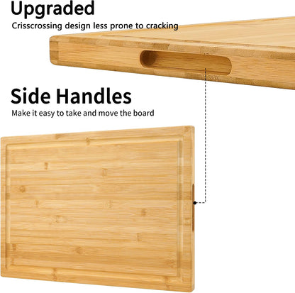 Extra Large XXXL Bamboo Cutting Board 24 x16in, Wood Butcher Block | Chopping Boards with Handle & Juice Groove, Charcuterie Tray for Turkey, Meat, Vegetables, BBQ, Over the Sink Thick 1.25"