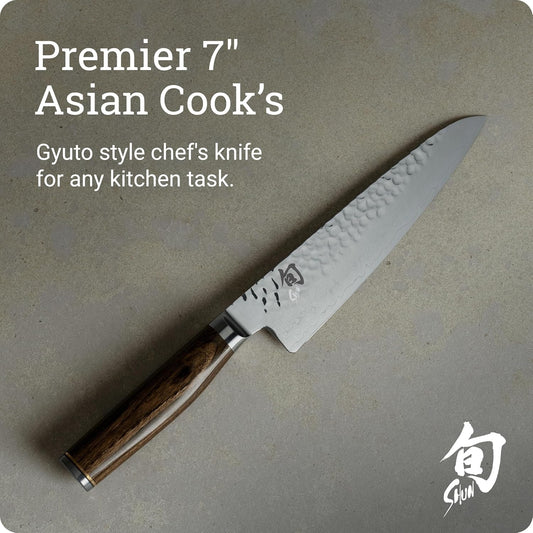 Premier 7" Asian Cook’s Knife, Handcrafted Japanese Kitchen Knife, VG-MAX Core with Damascus Stainless Steel Cladding, Pakkawood Handle, Gyuto-Style Tool for Professional and Home Chefs