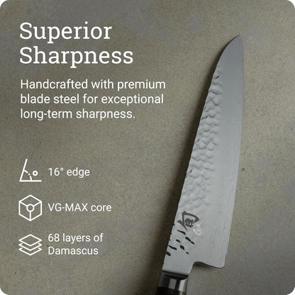 Premier 7" Asian Cook’s Knife, Handcrafted Japanese Kitchen Knife, VG-MAX Core with Damascus Stainless Steel Cladding, Pakkawood Handle, Gyuto-Style Tool for Professional and Home Chefs