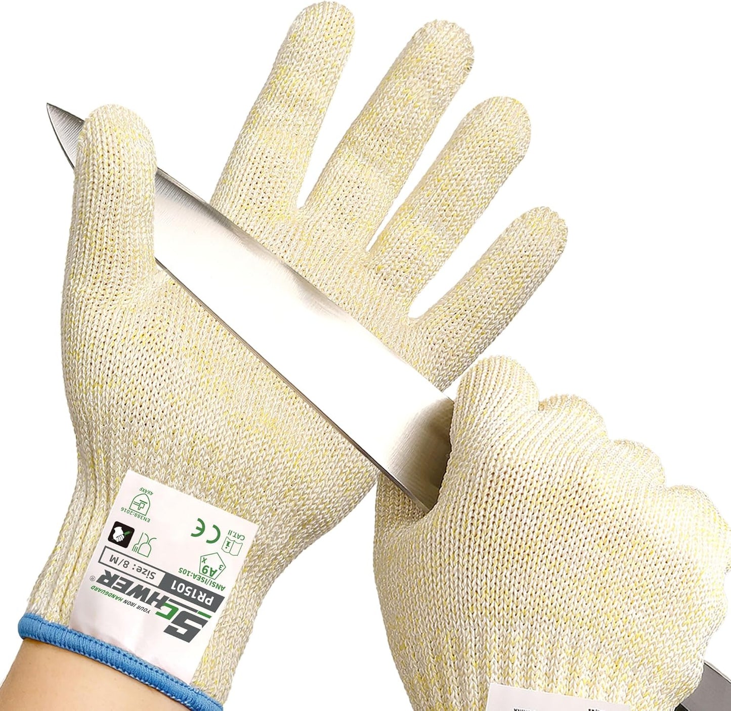 SlicePro Ultra-Durable ANSI Cut Resistant Gloves PR1501, 10X Reinforced Food Grade Cutting Glove, Mandoline Gloves for Kitchen Meat Cutting, Oyster Shucking, Fish Fillet Processing, M