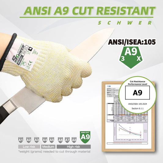 SlicePro Ultra-Durable ANSI Cut Resistant Gloves PR1501, 10X Reinforced Food Grade Cutting Glove, Mandoline Gloves for Kitchen Meat Cutting, Oyster Shucking, Fish Fillet Processing, M