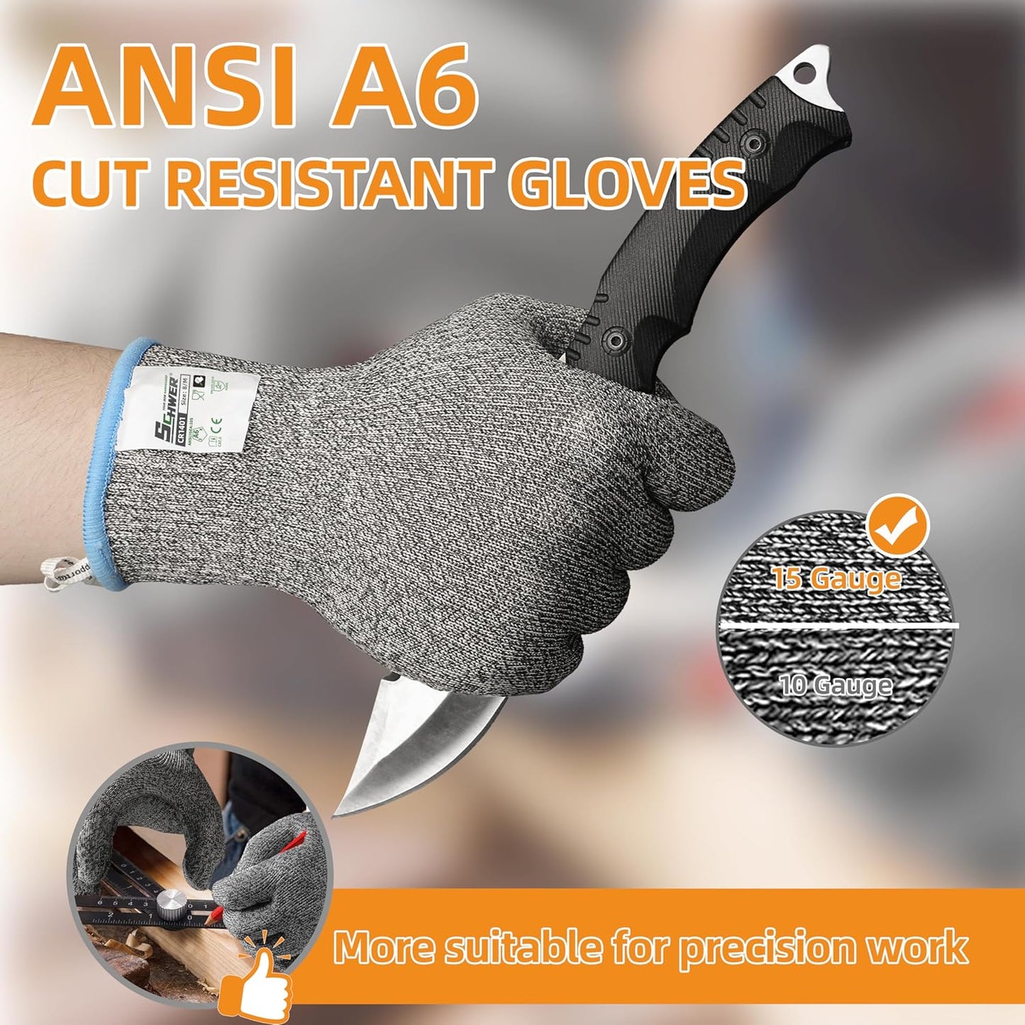 SlicePro Ultra-Durable ANSI Cut Resistant Gloves PR1501, 10X Reinforced Food Grade Cutting Glove, Mandoline Gloves for Kitchen Meat Cutting, Oyster Shucking, Fish Fillet Processing, M