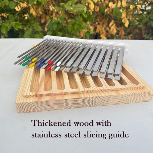 Stainless Steel Bread Slicer, Wooden Crumb Tray, 20 Protective Liners | 2 Thickness Cutting Guide, 7in Adjustable Width, 1 Bread Stopper, for Homemade Bread, Sourdough