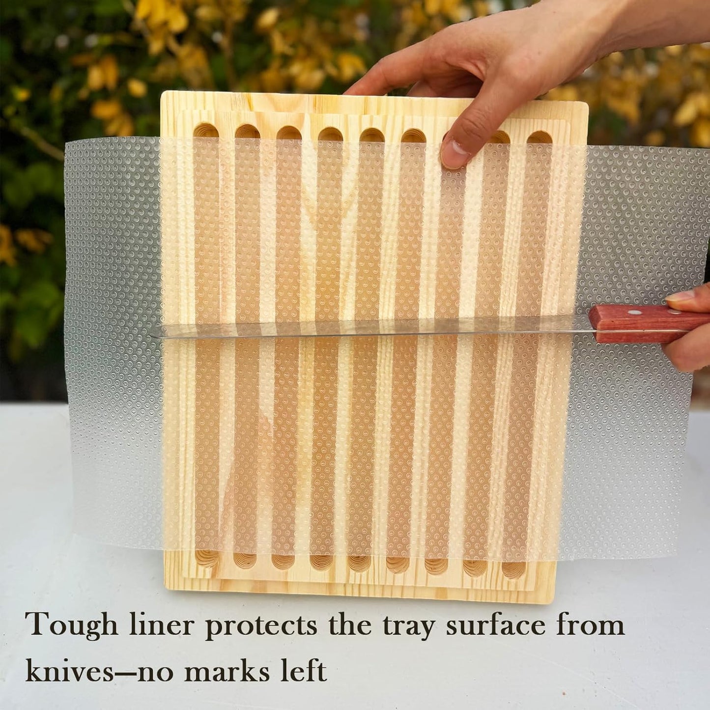 Stainless Steel Bread Slicer, Wooden Crumb Tray, 20 Protective Liners | 2 Thickness Cutting Guide, 7in Adjustable Width, 1 Bread Stopper, for Homemade Bread, Sourdough