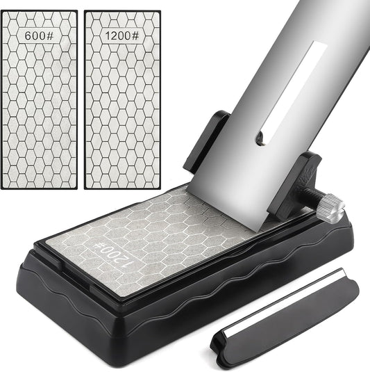 Diamond Sharpening Stones with Honing Guide, Knife Sharpener Stone with Non-Slip Base for Chisels Planes Sharpening Stone Set Fine/Coarse Diamond Sharpening Plate with Angle Guide (600/1200)