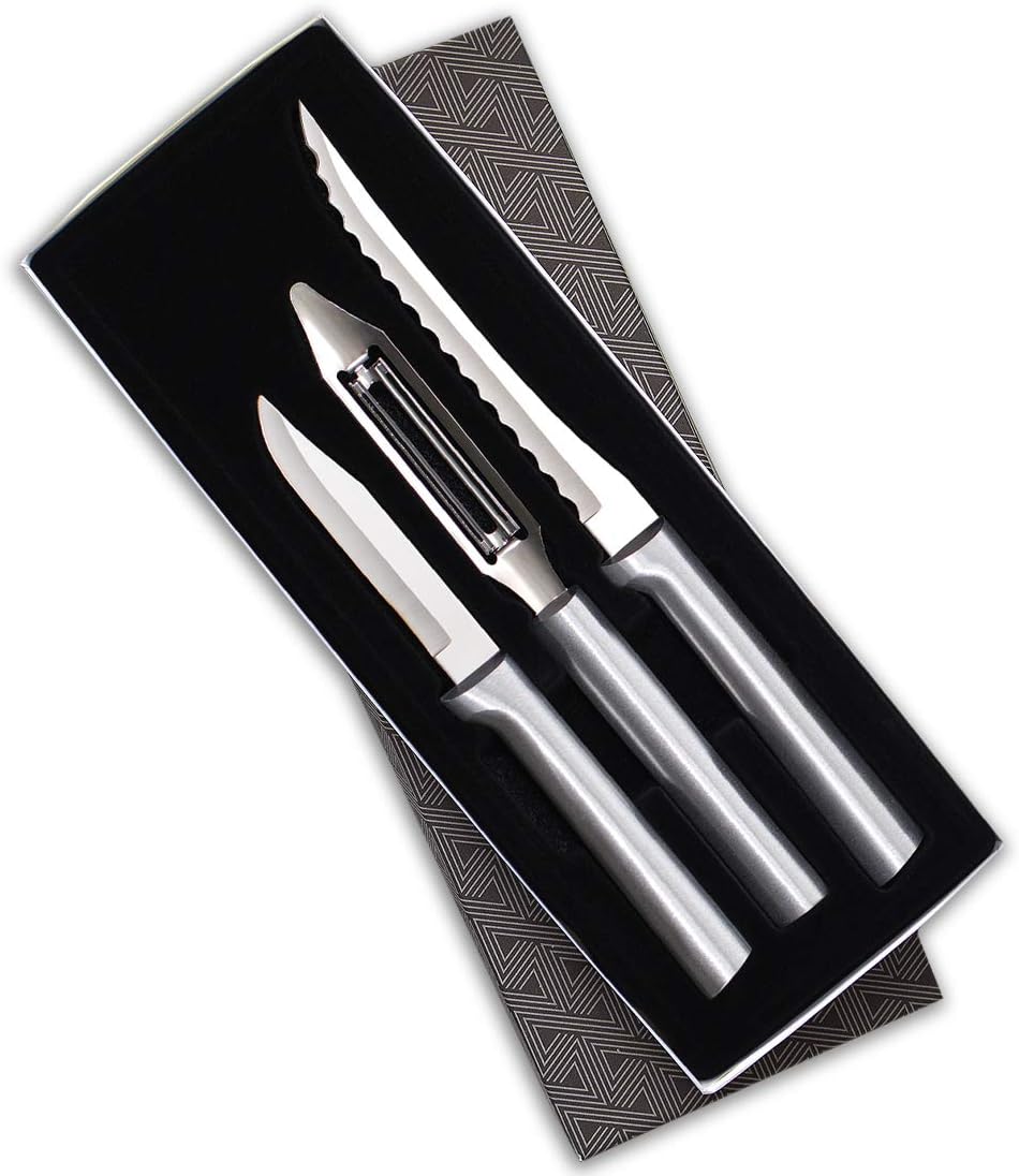 Peel, Pare & Slice Gift Set (S18), Silver Handle | 3-Piece Knife Set , Stainless Steel Blade, Silver Cast Aluminum Handle