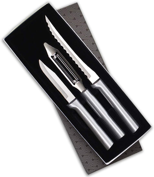 Peel, Pare & Slice Gift Set (S18), Silver Handle | 3-Piece Knife Set , Stainless Steel Blade, Silver Cast Aluminum Handle