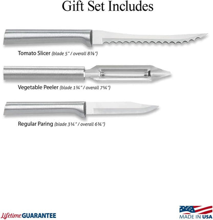 Peel, Pare & Slice Gift Set (S18), Silver Handle | 3-Piece Knife Set , Stainless Steel Blade, Silver Cast Aluminum Handle