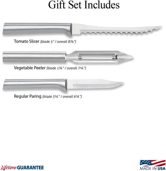 Peel, Pare & Slice Gift Set (S18), Silver Handle | 3-Piece Knife Set , Stainless Steel Blade, Silver Cast Aluminum Handle