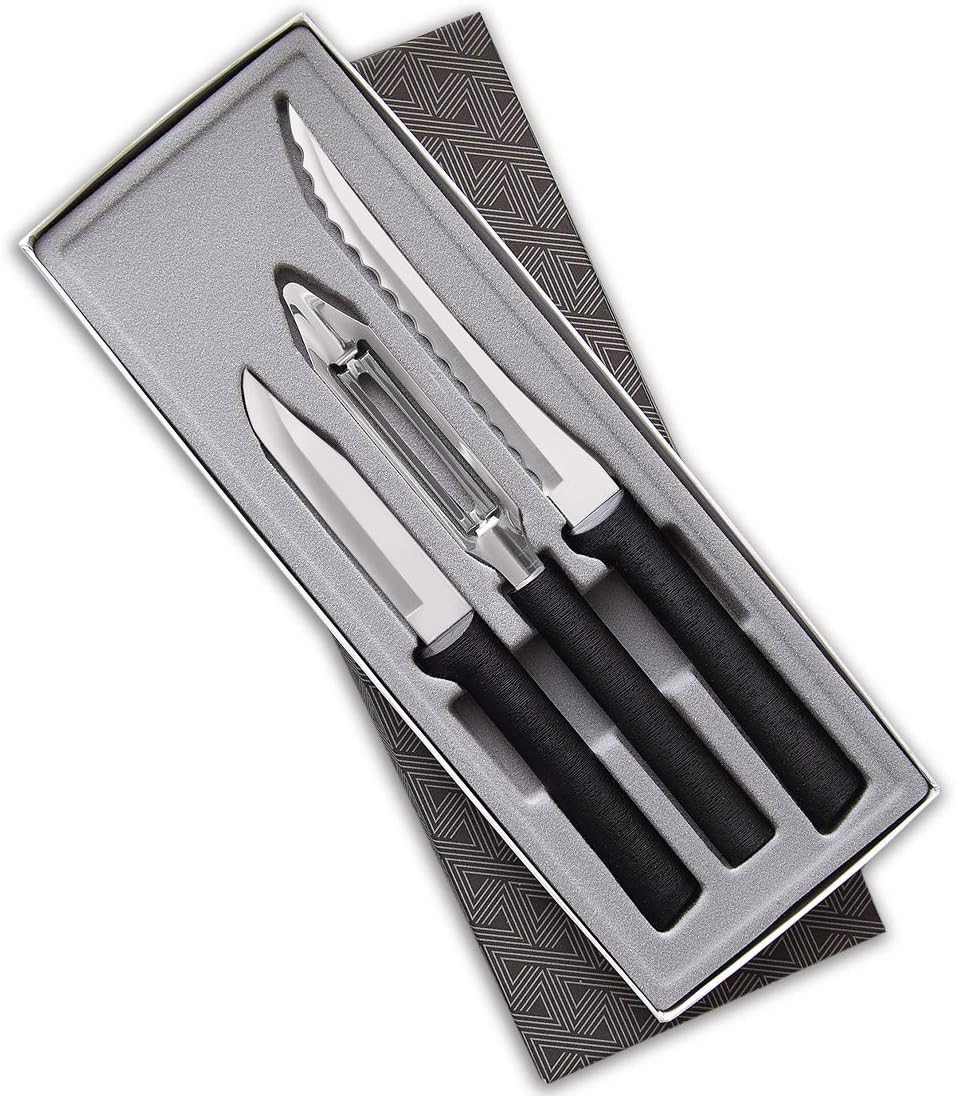 Peel, Pare & Slice Gift Set (S18), Silver Handle | 3-Piece Knife Set , Stainless Steel Blade, Silver Cast Aluminum Handle