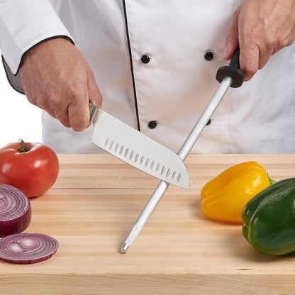 Knife Sharpening Honing Steel, Professional German Steel For Sharpening and Touching Up Knives, Ergonomic Handle, Non-Slip Base