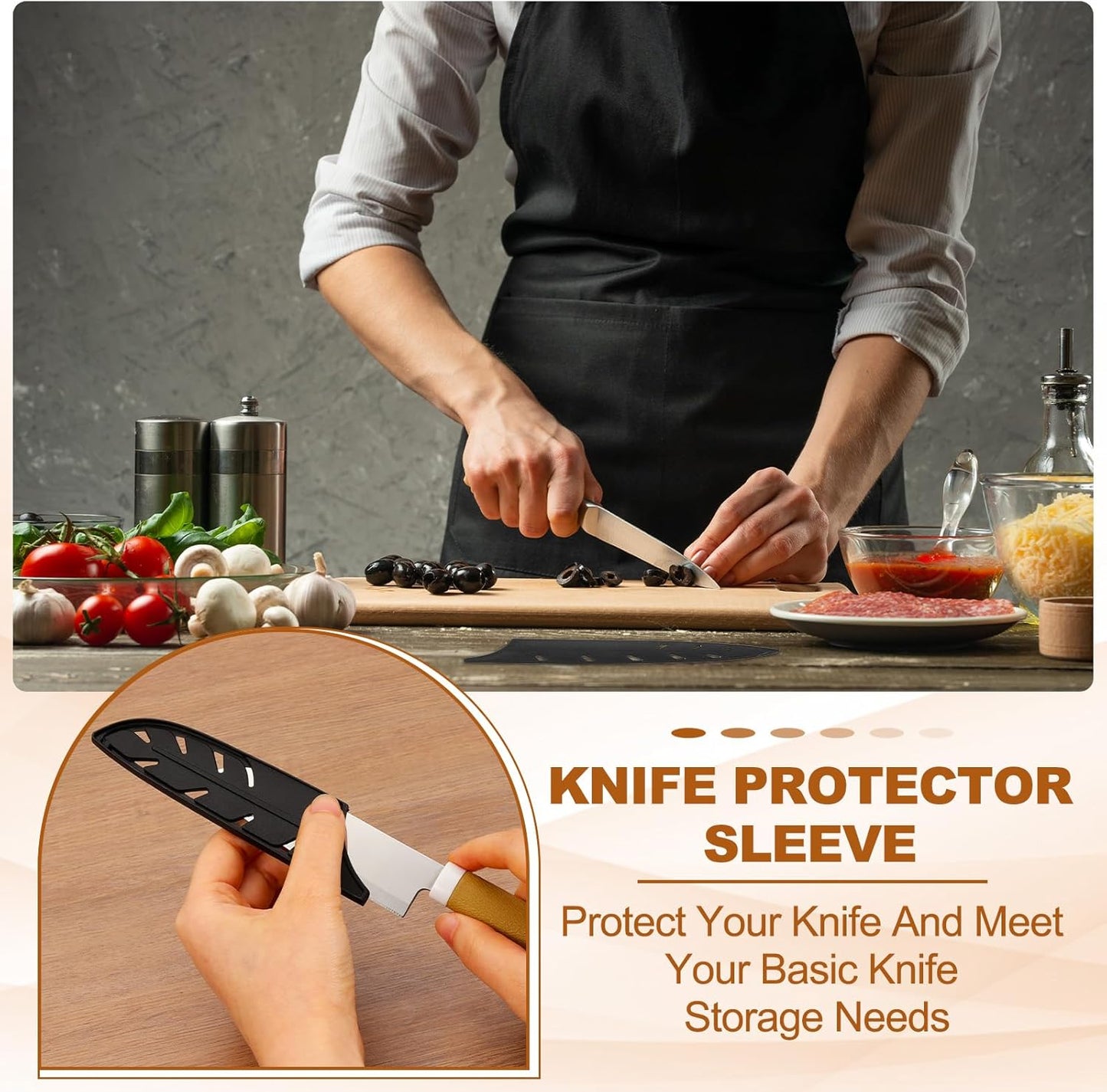 ABS Safety Knife Cover Sleeves for 8" Bread Knife, Universal Chopping Edge Guard Blade Protector Sheath for Kitchen Bar, Black, 19.8cm L, Pack of 2