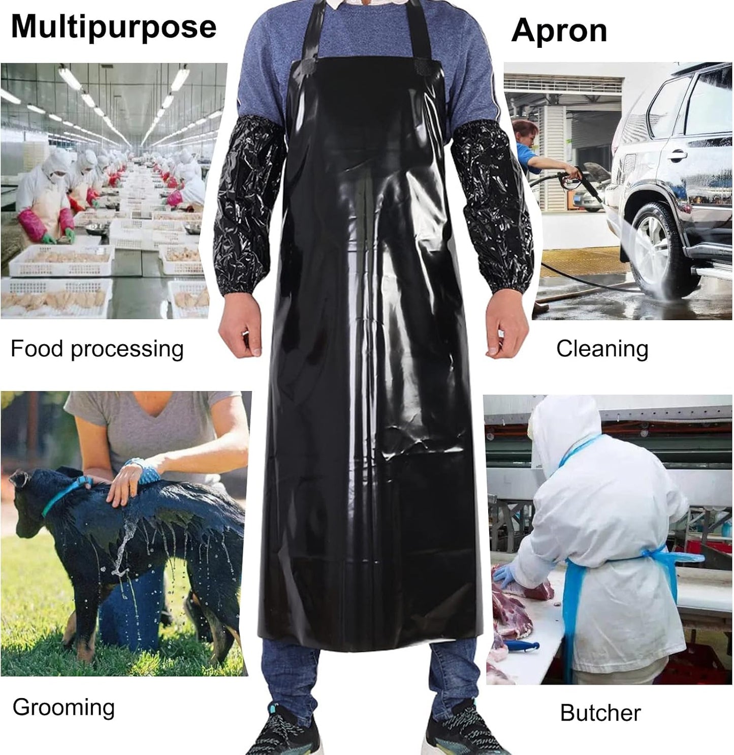 Waterproof Oil Proof Bib Apron Utility Apron Chemical Resistant Apron with Sleeve Work Apron Ultra Lightweight
