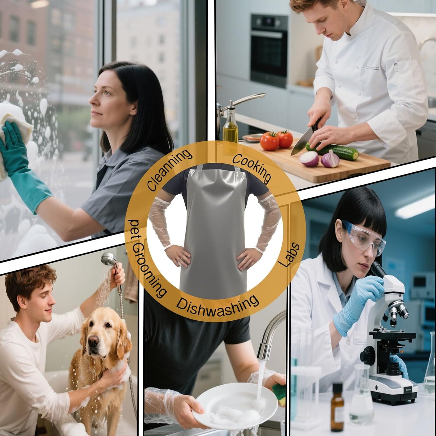 Waterproof Oil Proof Bib Apron Utility Apron Chemical Resistant Apron with Sleeve Work Apron Ultra Lightweight