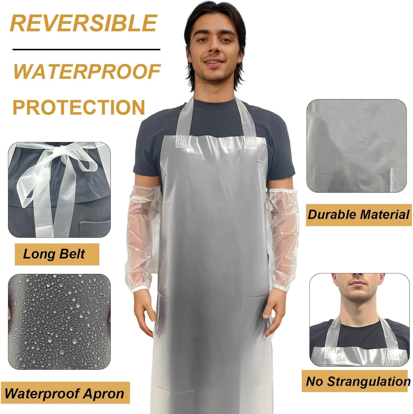 Waterproof Oil Proof Bib Apron Utility Apron Chemical Resistant Apron with Sleeve Work Apron Ultra Lightweight