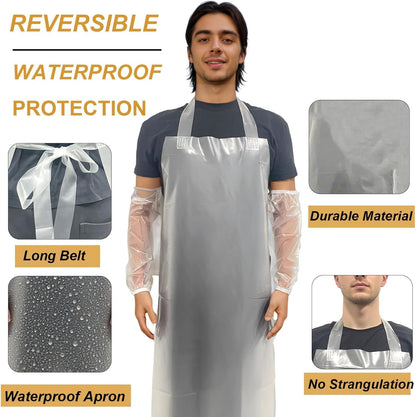Waterproof Oil Proof Bib Apron Utility Apron Chemical Resistant Apron with Sleeve Work Apron Ultra Lightweight