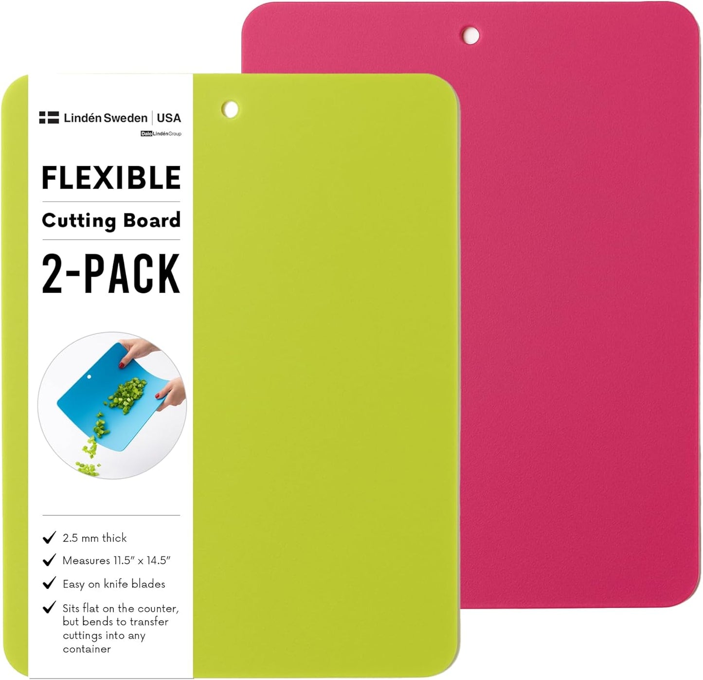Flexible Cutting Board 2-Pack - Lays Flat for Secure Work Surface - Extra-Thick for Durability - BPA-Free and Food-Safe - 14.5 x 11.5”, Lime/Pink