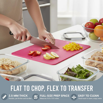 Flexible Cutting Board 2-Pack - Lays Flat for Secure Work Surface - Extra-Thick for Durability - BPA-Free and Food-Safe - 14.5 x 11.5”, Lime/Pink