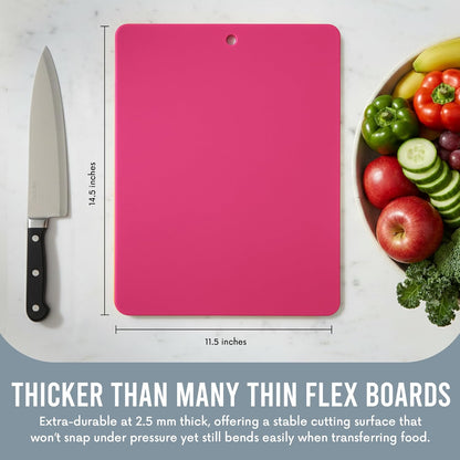 Flexible Cutting Board 2-Pack - Lays Flat for Secure Work Surface - Extra-Thick for Durability - BPA-Free and Food-Safe - 14.5 x 11.5”, Lime/Pink