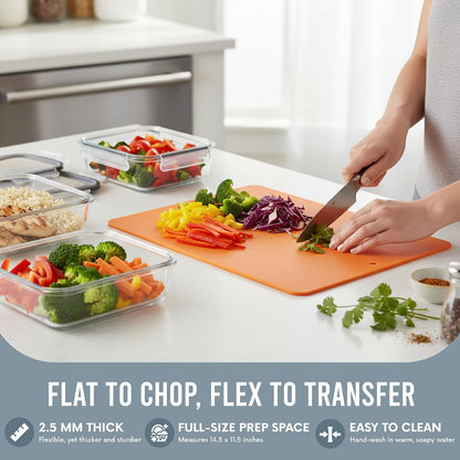 Flexible Cutting Board 2-Pack - Lays Flat for Secure Work Surface - Extra-Thick for Durability - BPA-Free and Food-Safe - 14.5 x 11.5”, Lime/Pink