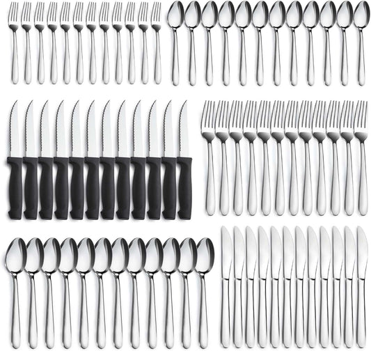 72-Pieces Silverware Set for 12, Flatware Set with Steak Knives, Stainless Steel Cutlery Set, Include Forks Spoons and Knives Set, Dishwasher Safe Utensil Sets for Home Restaurant