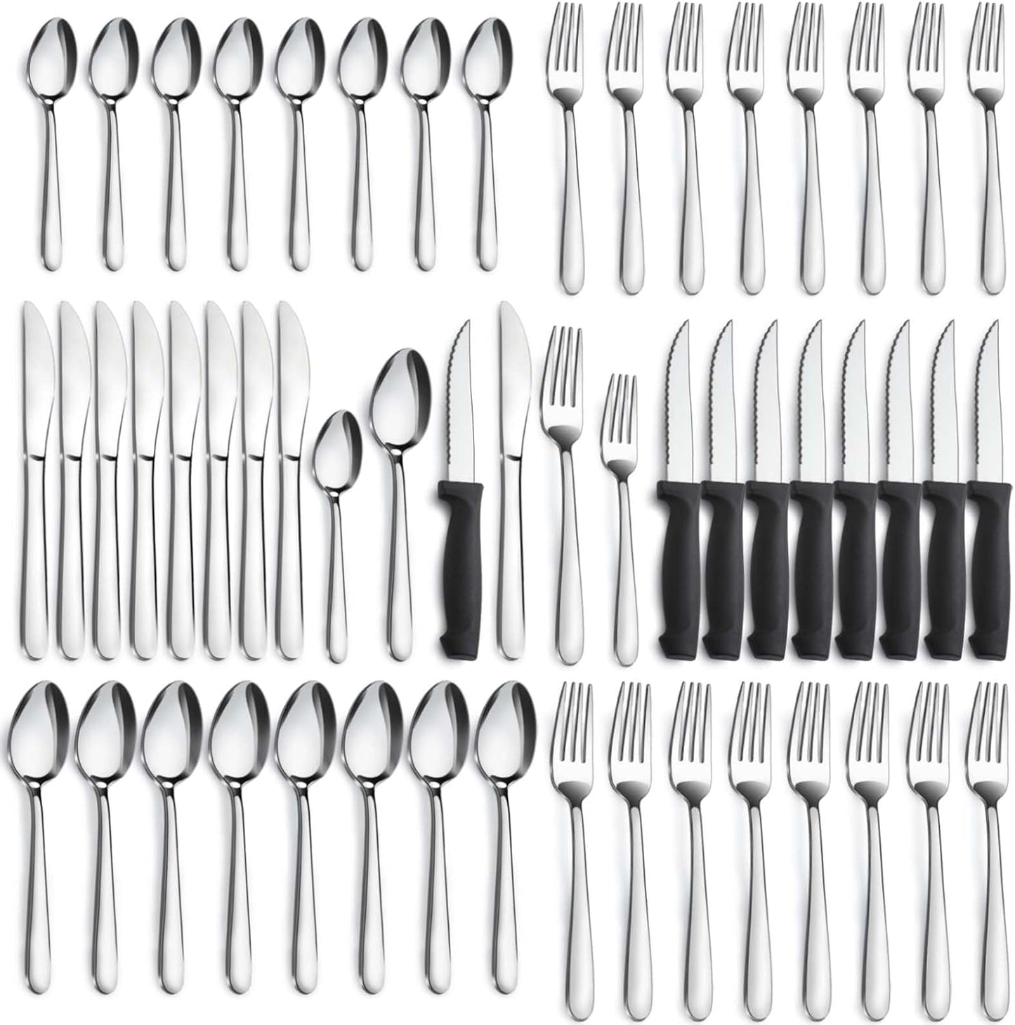 72-Pieces Silverware Set for 12, Flatware Set with Steak Knives, Stainless Steel Cutlery Set, Include Forks Spoons and Knives Set, Dishwasher Safe Utensil Sets for Home Restaurant