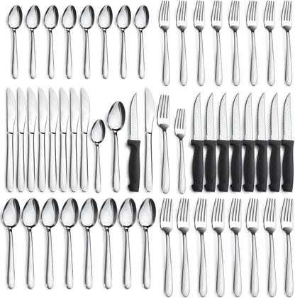 72-Pieces Silverware Set for 12, Flatware Set with Steak Knives, Stainless Steel Cutlery Set, Include Forks Spoons and Knives Set, Dishwasher Safe Utensil Sets for Home Restaurant