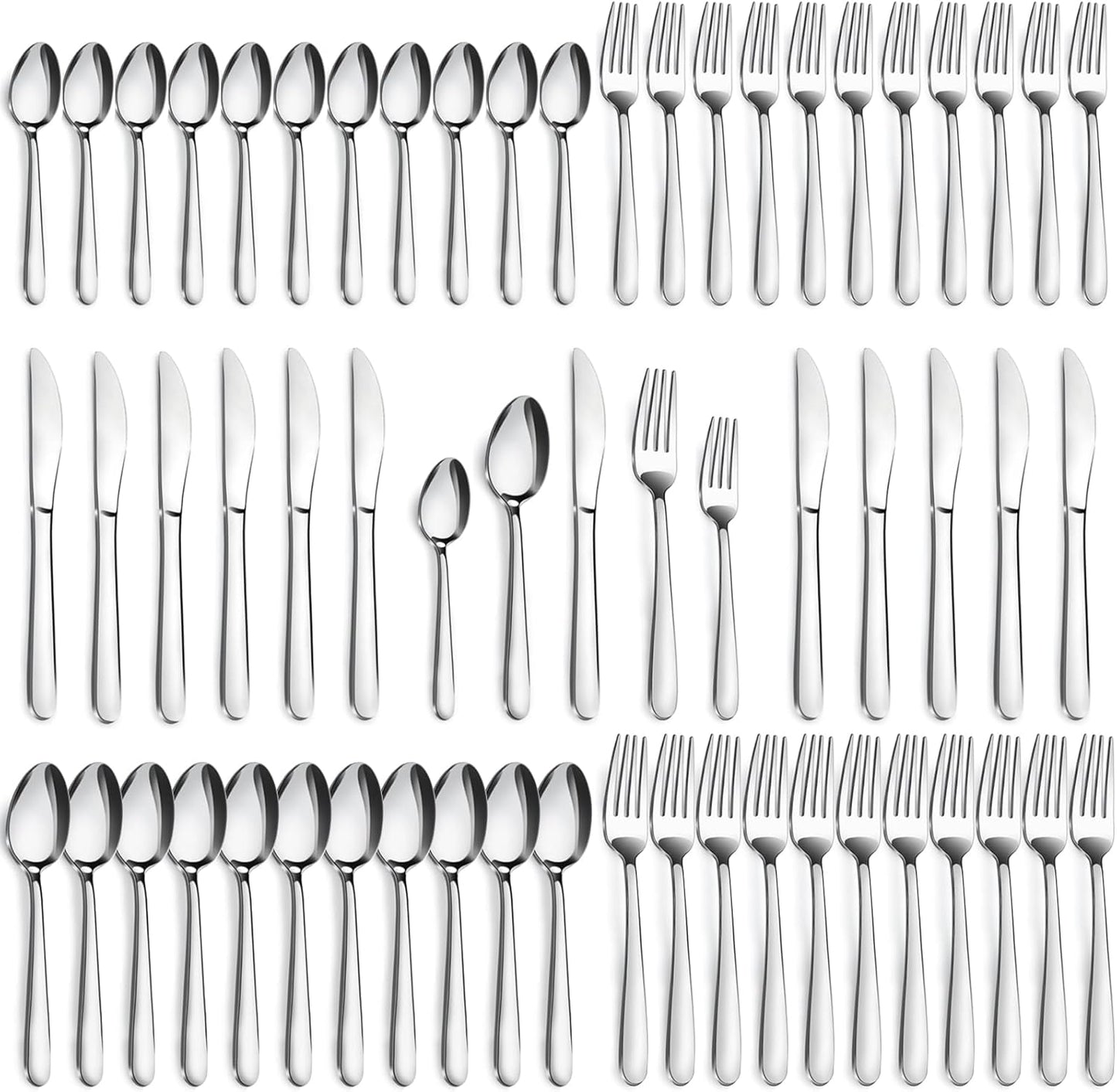 72-Pieces Silverware Set for 12, Flatware Set with Steak Knives, Stainless Steel Cutlery Set, Include Forks Spoons and Knives Set, Dishwasher Safe Utensil Sets for Home Restaurant