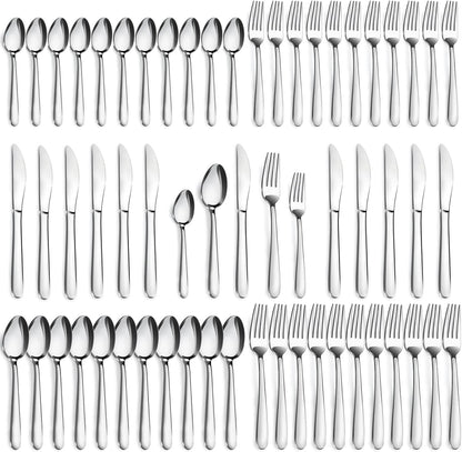 72-Pieces Silverware Set for 12, Flatware Set with Steak Knives, Stainless Steel Cutlery Set, Include Forks Spoons and Knives Set, Dishwasher Safe Utensil Sets for Home Restaurant