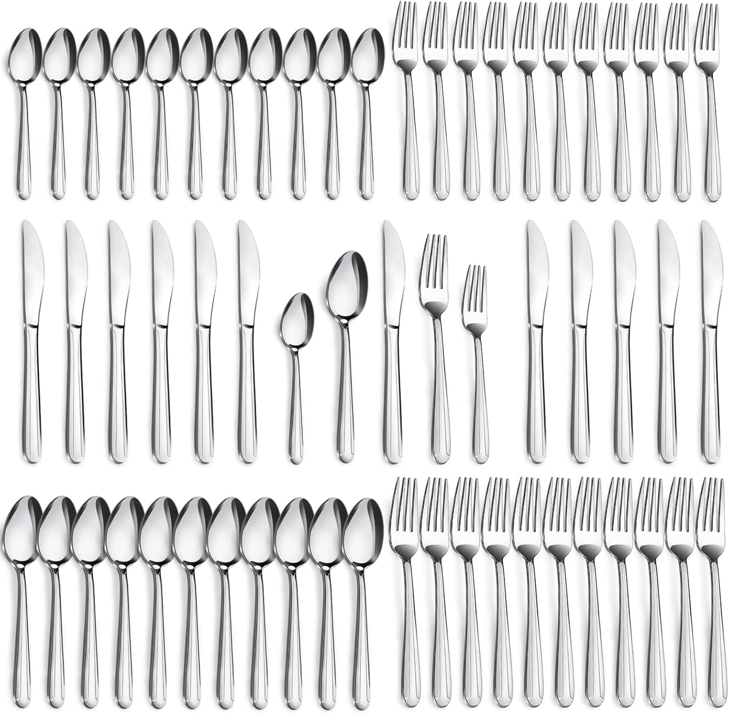 72-Pieces Silverware Set for 12, Flatware Set with Steak Knives, Stainless Steel Cutlery Set, Include Forks Spoons and Knives Set, Dishwasher Safe Utensil Sets for Home Restaurant