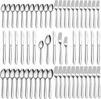 72-Pieces Silverware Set for 12, Flatware Set with Steak Knives, Stainless Steel Cutlery Set, Include Forks Spoons and Knives Set, Dishwasher Safe Utensil Sets for Home Restaurant