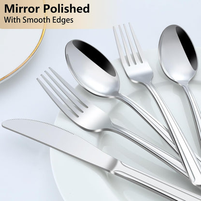 72-Pieces Silverware Set for 12, Flatware Set with Steak Knives, Stainless Steel Cutlery Set, Include Forks Spoons and Knives Set, Dishwasher Safe Utensil Sets for Home Restaurant